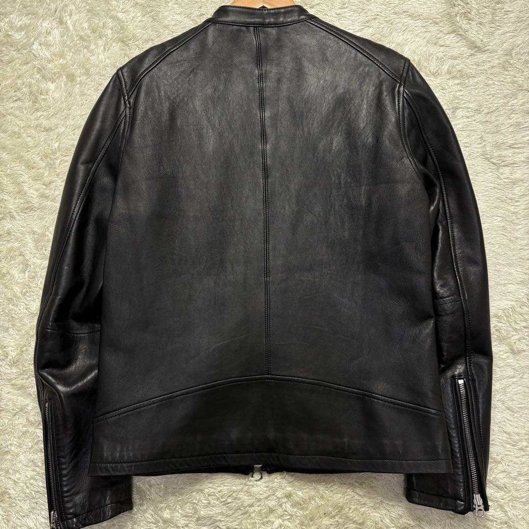 ハレ レザージャケット ライダース シングル ノーカラー 羊革 ラム 黒 L