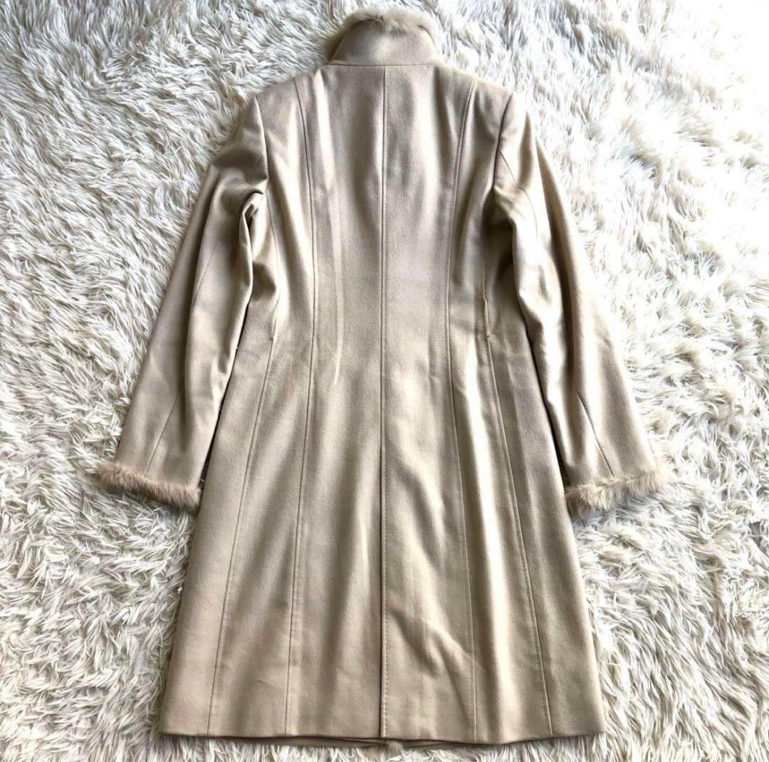 未使用級 カシミヤアンゴラ混】23区 ベルテッドコート ベージュ M 比翼