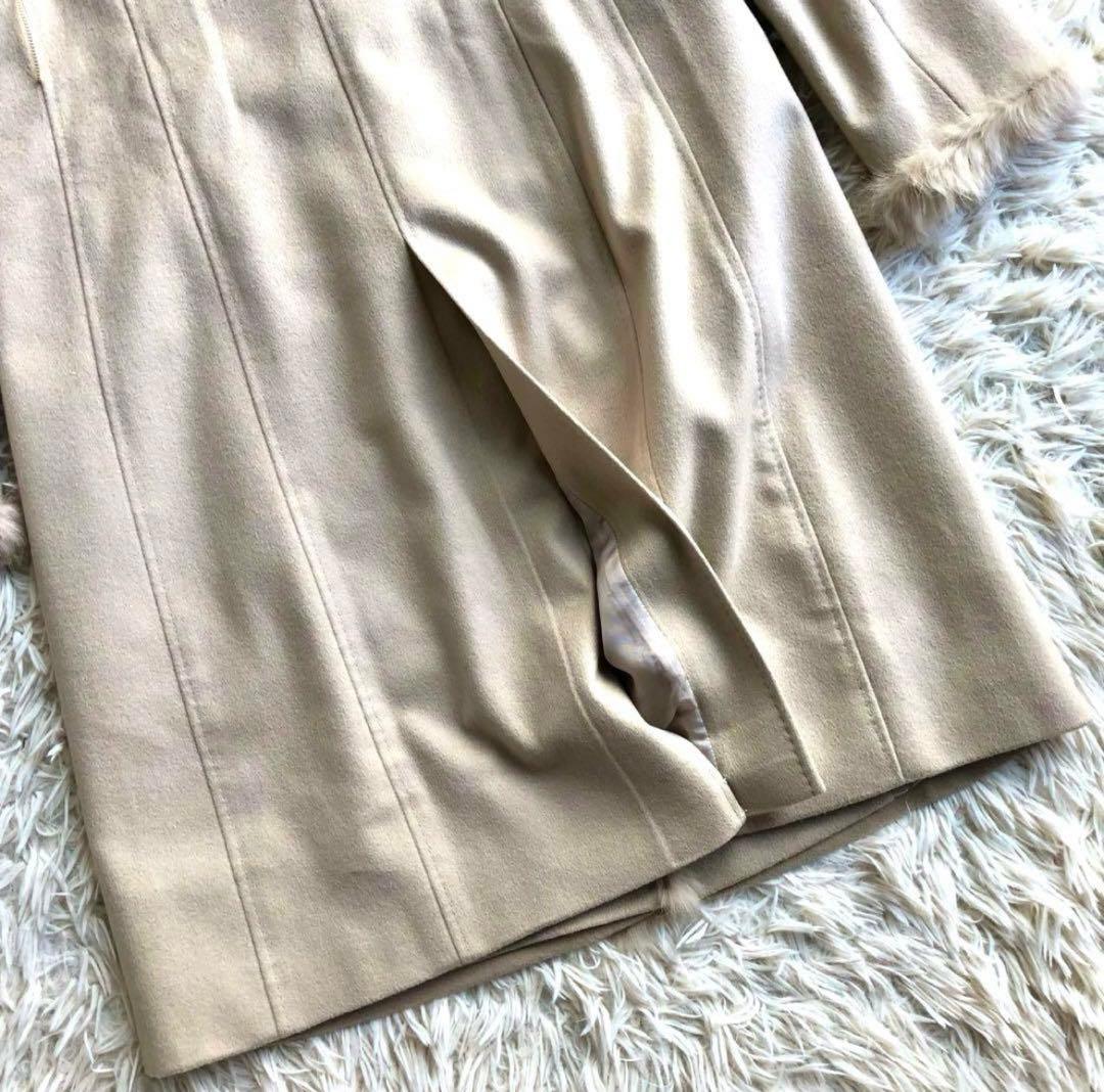 未使用級 カシミヤアンゴラ混】23区 ベルテッドコート ベージュ M 比翼