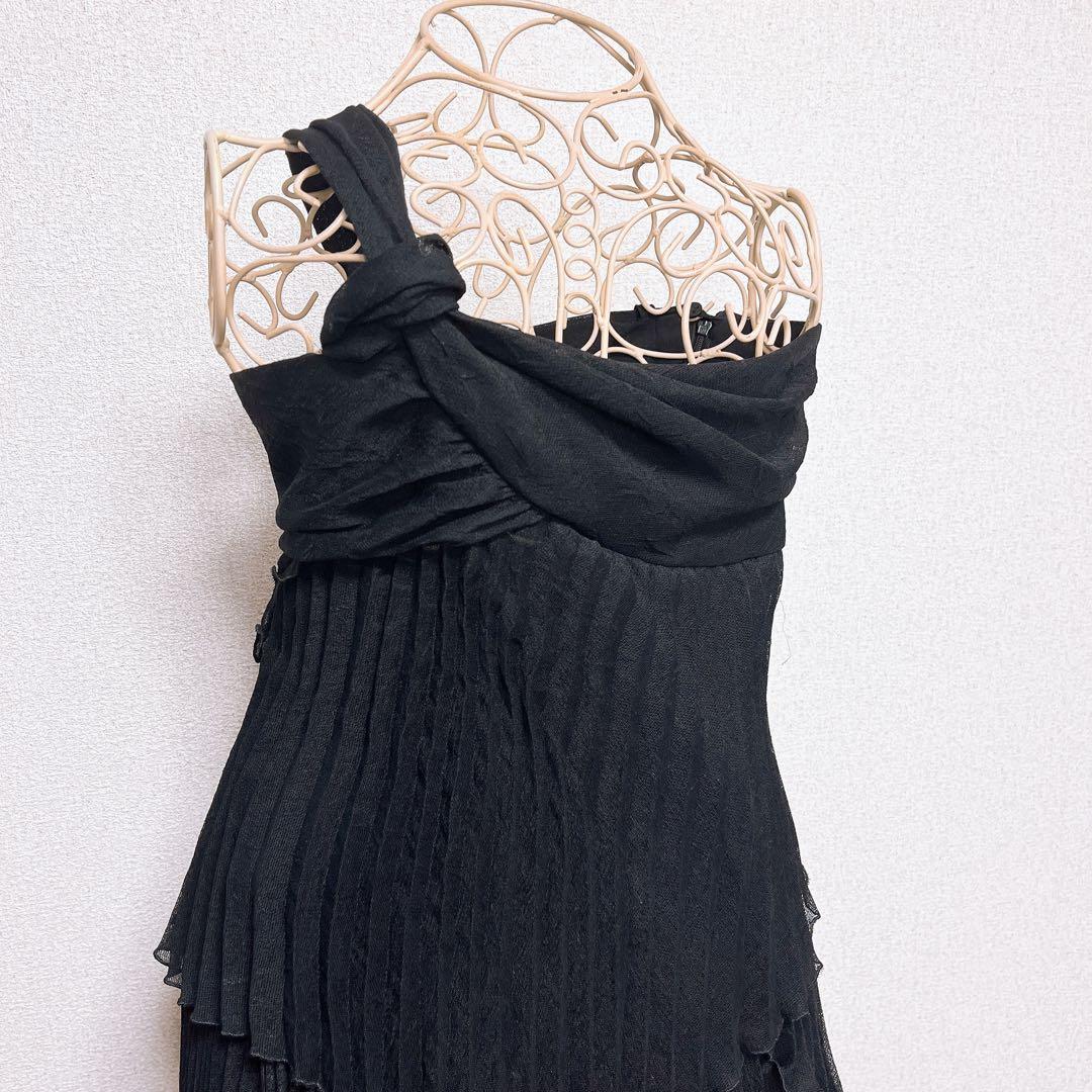 エンポリオ アルマーニ ワンショルダー ドレス プリーツ アシンメトリー 黒