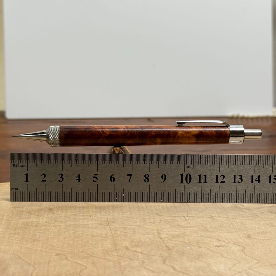 125花梨瘤濃色源平柄 木製シャーペン 強低重心R ステンレスローレット