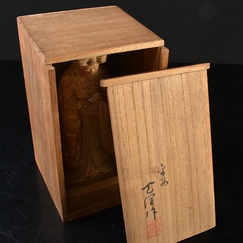 平安　野呂天潤作　木彫彩色　舞妓　置物　共箱　V　R6596