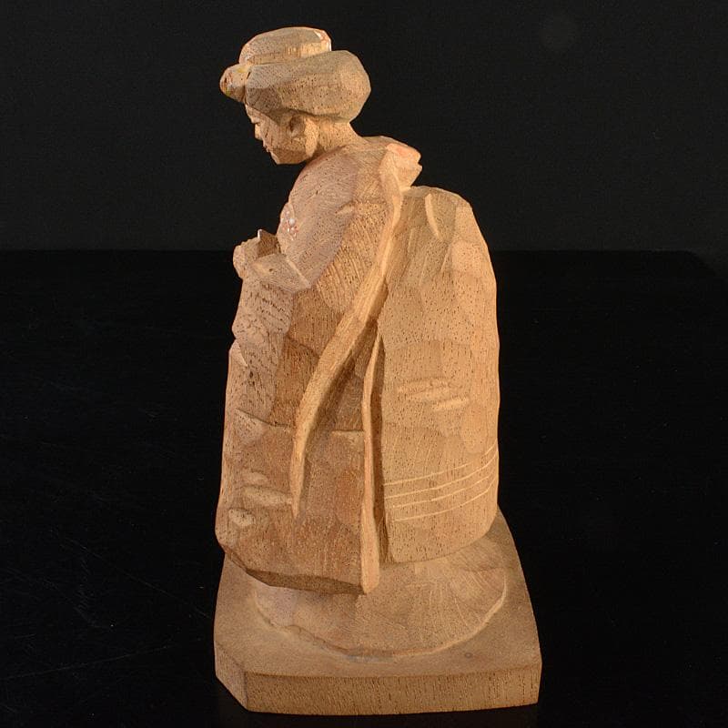 平安　野呂天潤作　木彫彩色　舞妓　置物　共箱　V　R6596