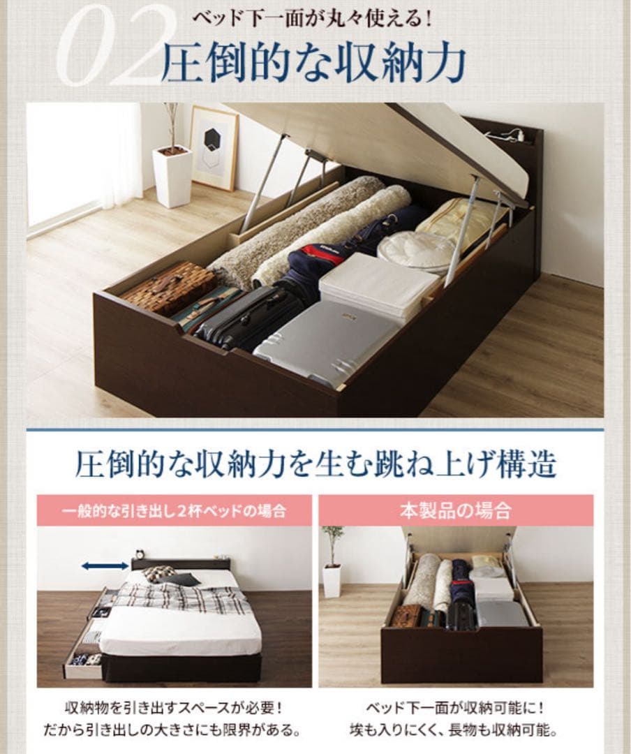 H*u様 【ガス圧日本製】跳ね上げ式　セミシングルベッドフレーム2台　コスパクリ