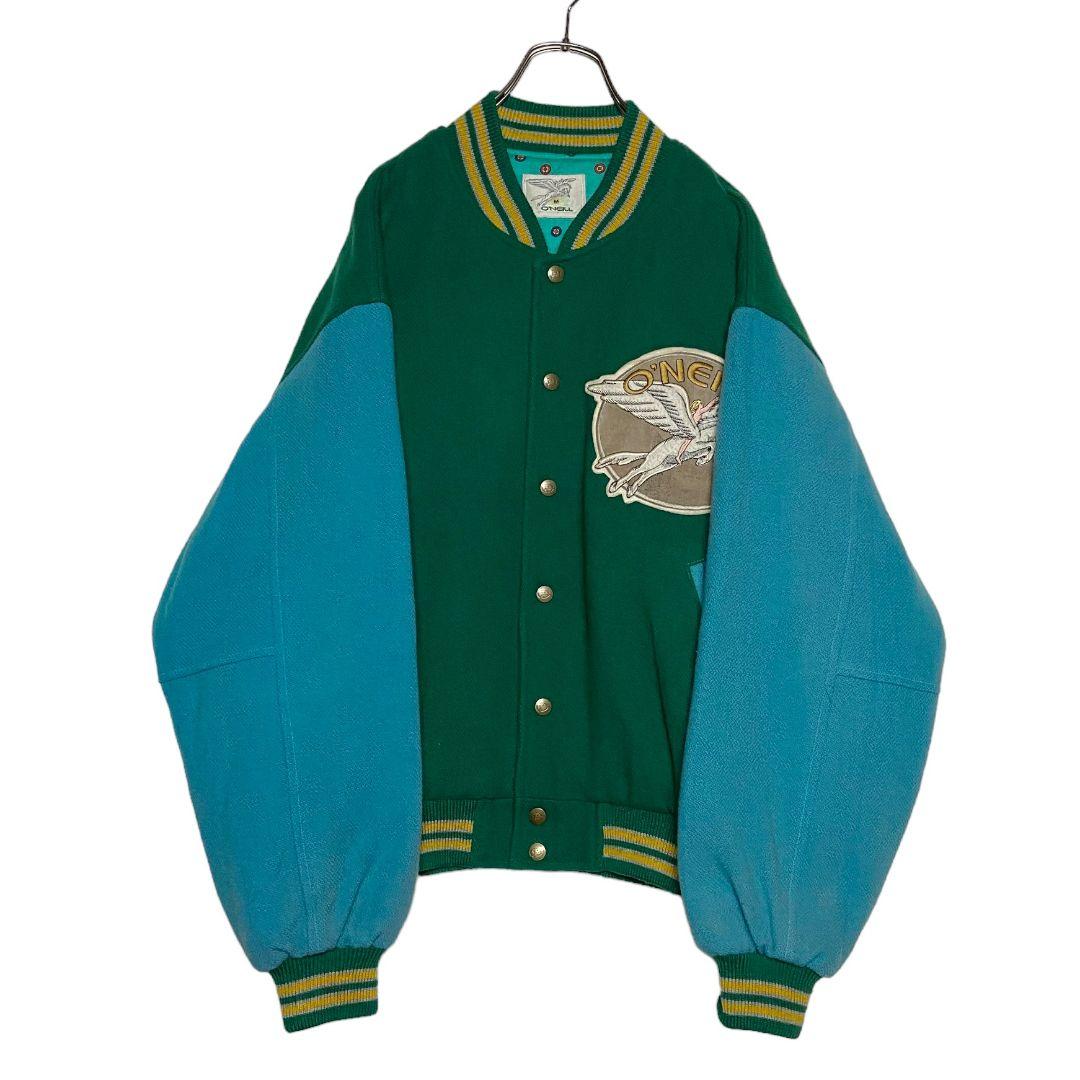 激レア70sヴィンテージ日本製 オニール レタードスタジャン 緑✕水色 M