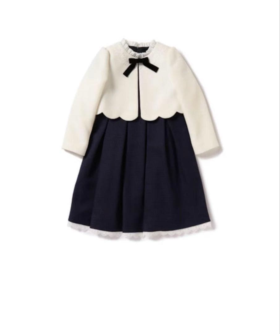 ネイビー・ホワイト スカラップドレス 120㎝