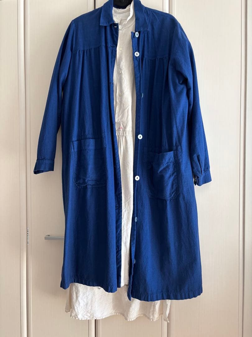 フランスアンティーク ワークシャツ シャツワンピ リネン 羊飼い ロングシャツ