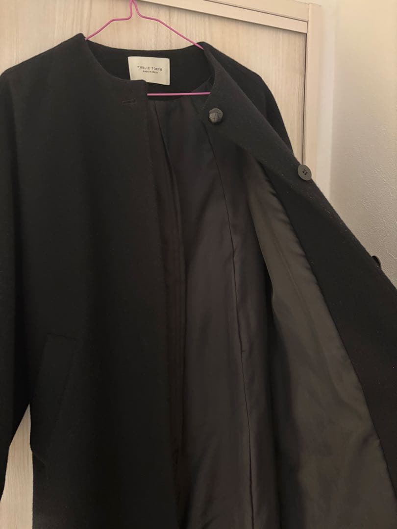 PUBLIC TOKYO 【S100ウール】ボリュームスリーブノーカラーコート