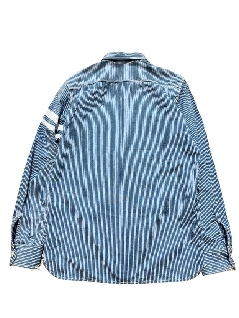 希少！桃太郎ジーンズ 対戦 ヒッコリー ストライプ長袖オープンシャツ