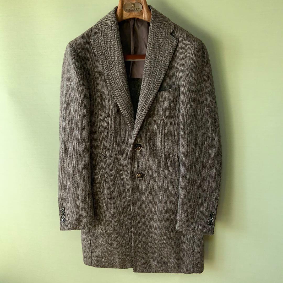 RING JACKETリングヂャケット チェスターコート42ウール ヘリンボーン