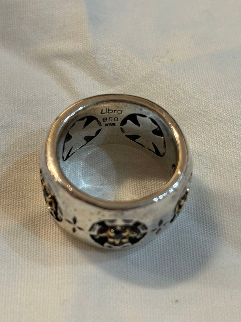 k18 サファイア5面透かし加工シルバー950ピンキーリング7号