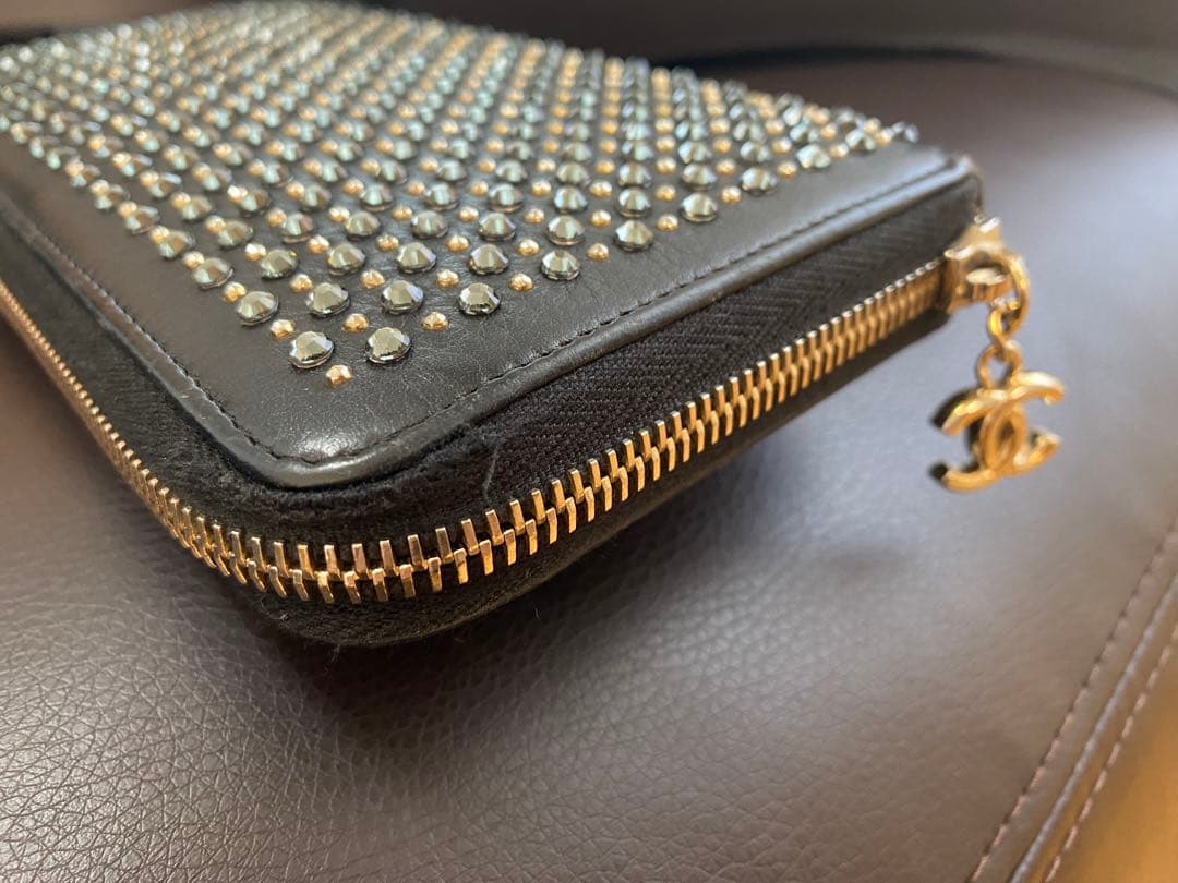 CHANEL 希少 ラインストーン スタッズ 限定ライン 長財布 付属品ほぼ有