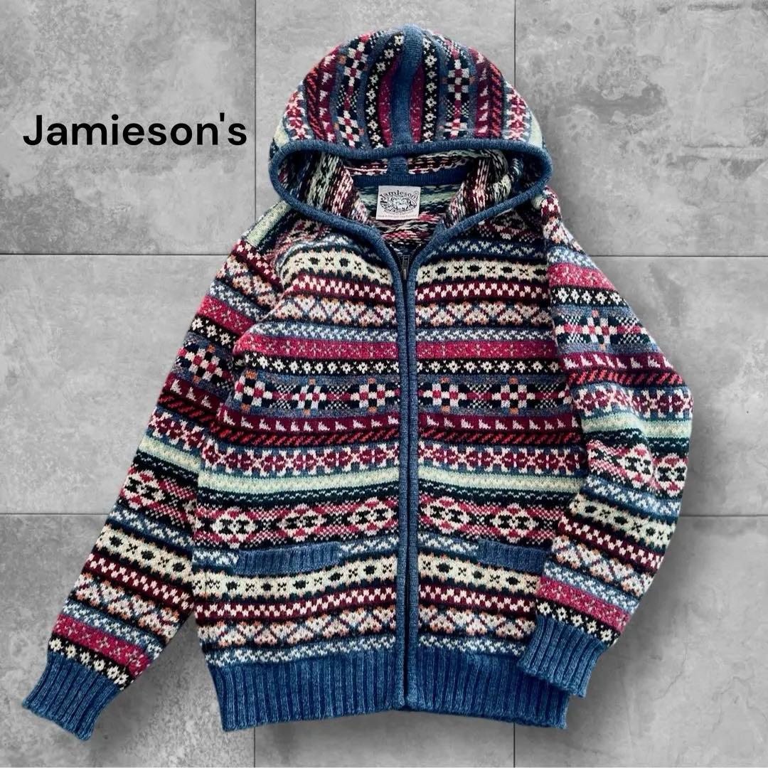 Jamieson´s フェアアイル柄 フード付きセーター フーデッドカーディガン