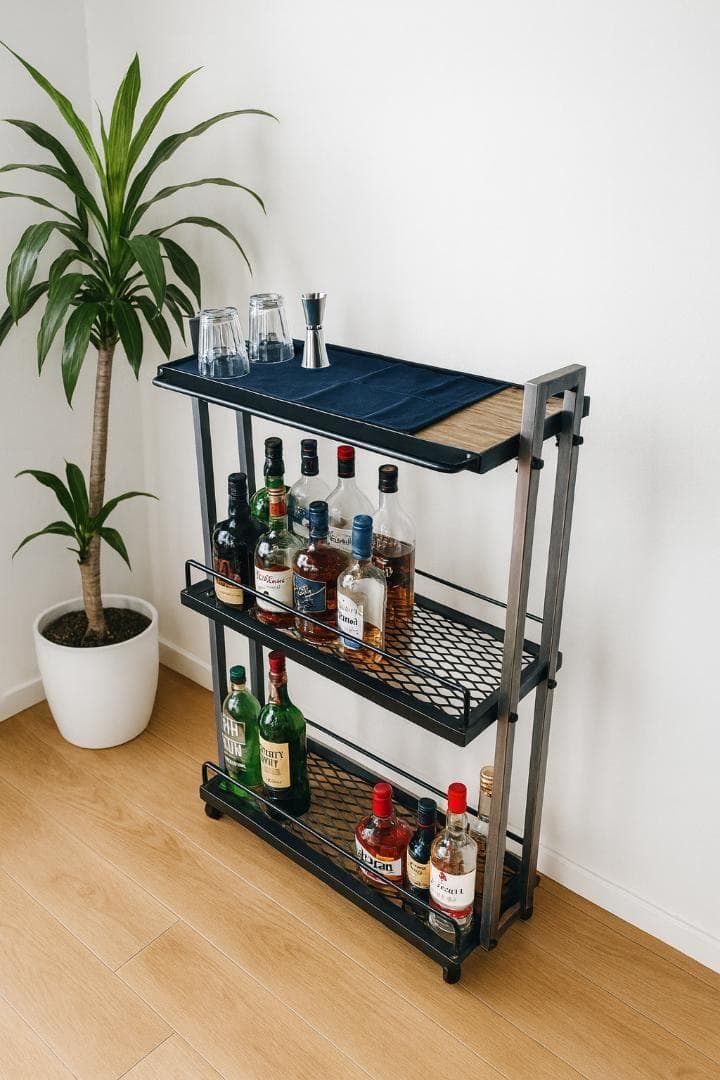 一点物 男前 インダストリアル アイアンバーワゴン ウィスキーラック