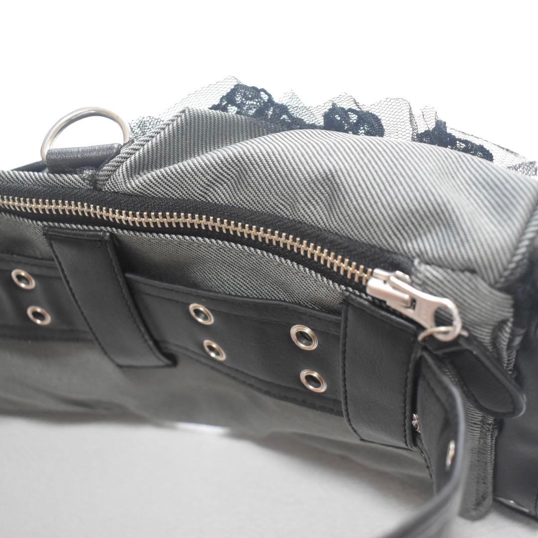 OzzCroceゴシック 和ゴス ドラゴン刺繍 コルセットレース ウエストバッグ