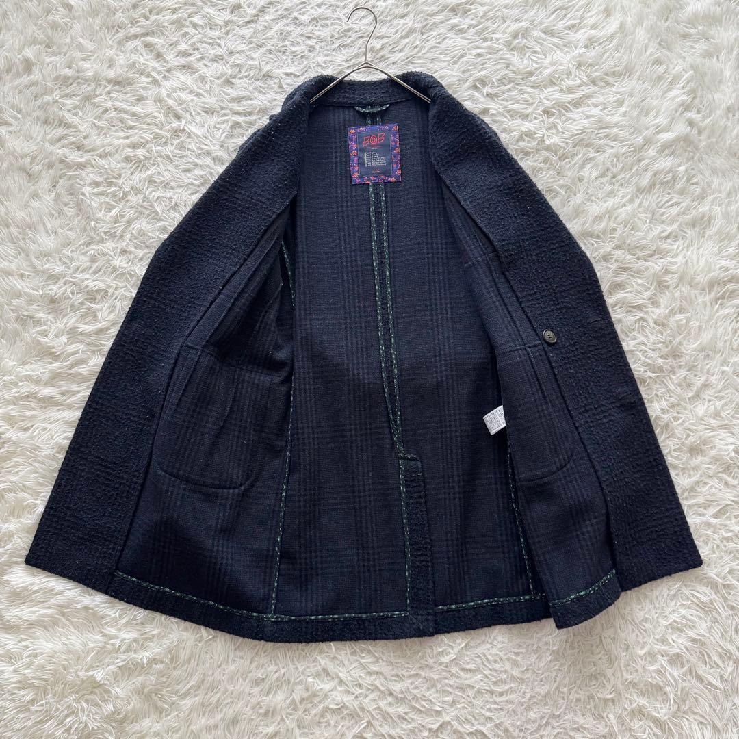 BOB ボブ】チェスターコート ロング ダブル チェック柄 紺 金ボタン M