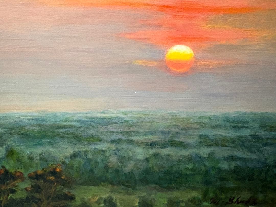 油彩原画 カンボジアの森の夕日 F 6号