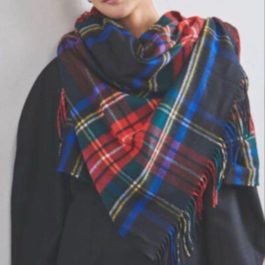 極美品✨ジョンストンズ カシミヤ大判ストール　ブラックスチュアート