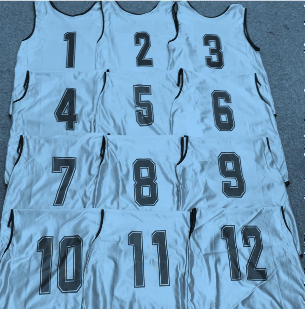 新品】ビブス12枚セット 大人サイズ 背番号1～12 ライトブル