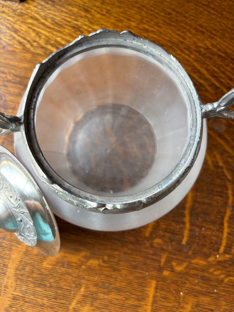 フランスアンティーク 素敵なビスケットジャー蓋付、取手付