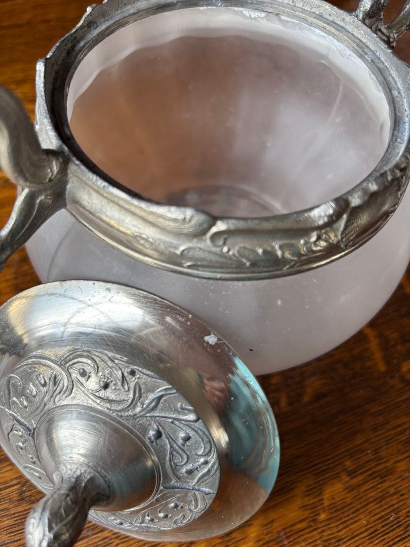 フランスアンティーク 素敵なビスケットジャー蓋付、取手付