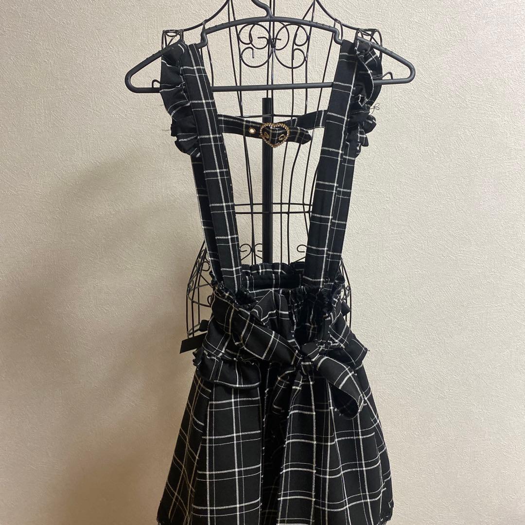 リズリサ レースアップサスペンダー付きスカパン ブラックチェック