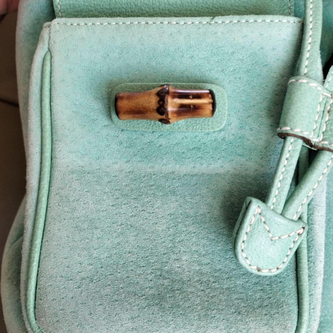 美品　GUCCI　 レザー　バンブーハンドル付きリュック　水色　ビンテージ　希少