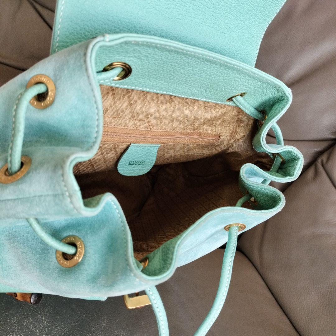 美品　GUCCI　 レザー　バンブーハンドル付きリュック　水色　ビンテージ　希少
