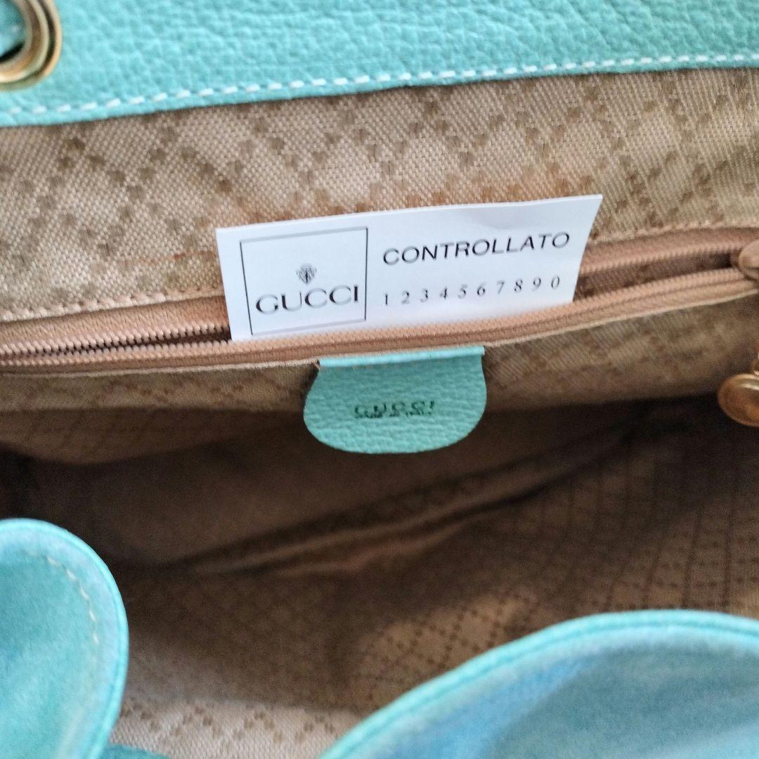 美品　GUCCI　 レザー　バンブーハンドル付きリュック　水色　ビンテージ　希少