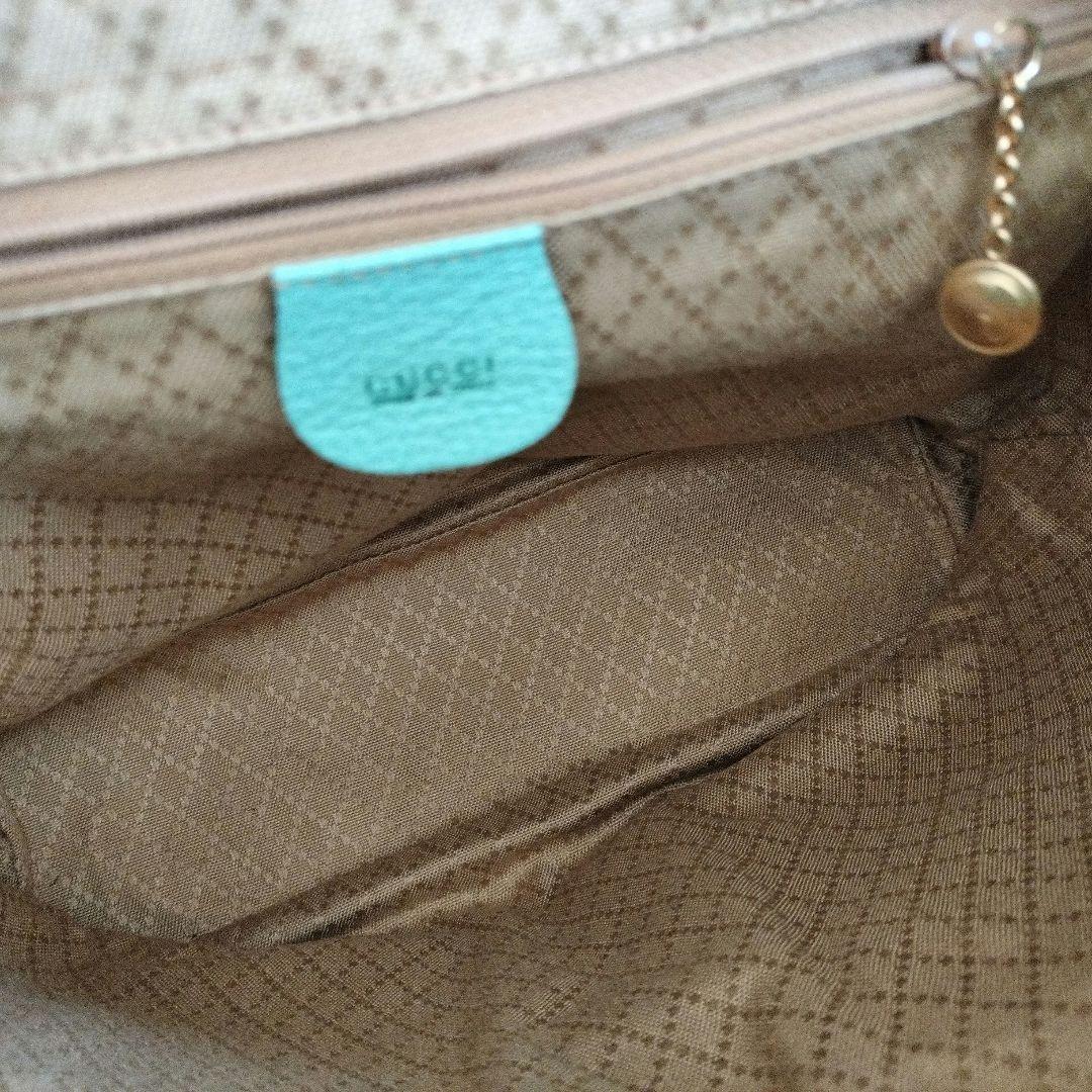 美品　GUCCI　 レザー　バンブーハンドル付きリュック　水色　ビンテージ　希少