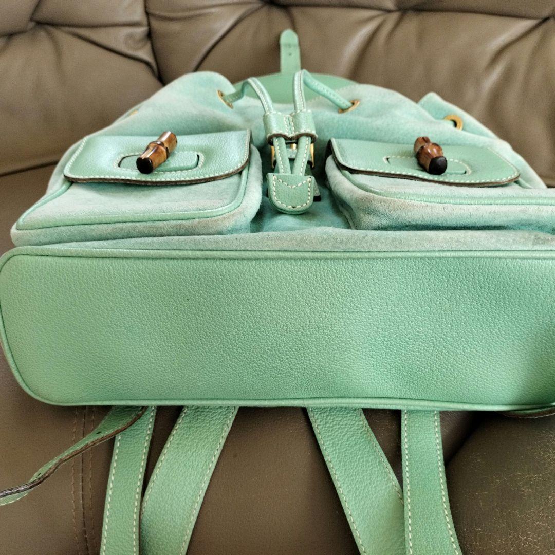美品　GUCCI　 レザー　バンブーハンドル付きリュック　水色　ビンテージ　希少