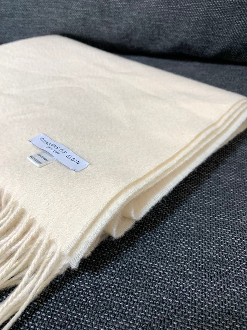 ジョンストンズ　カシミア　大判ストール　ナチュラル系　ホワイト系