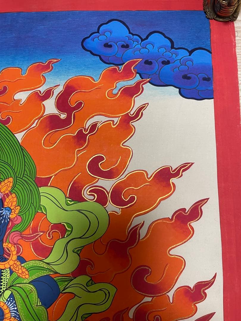 《 チベット密教　1点物 》 手描き　曼荼羅　マハーカーラ　大黒　仏教　密教　⑤