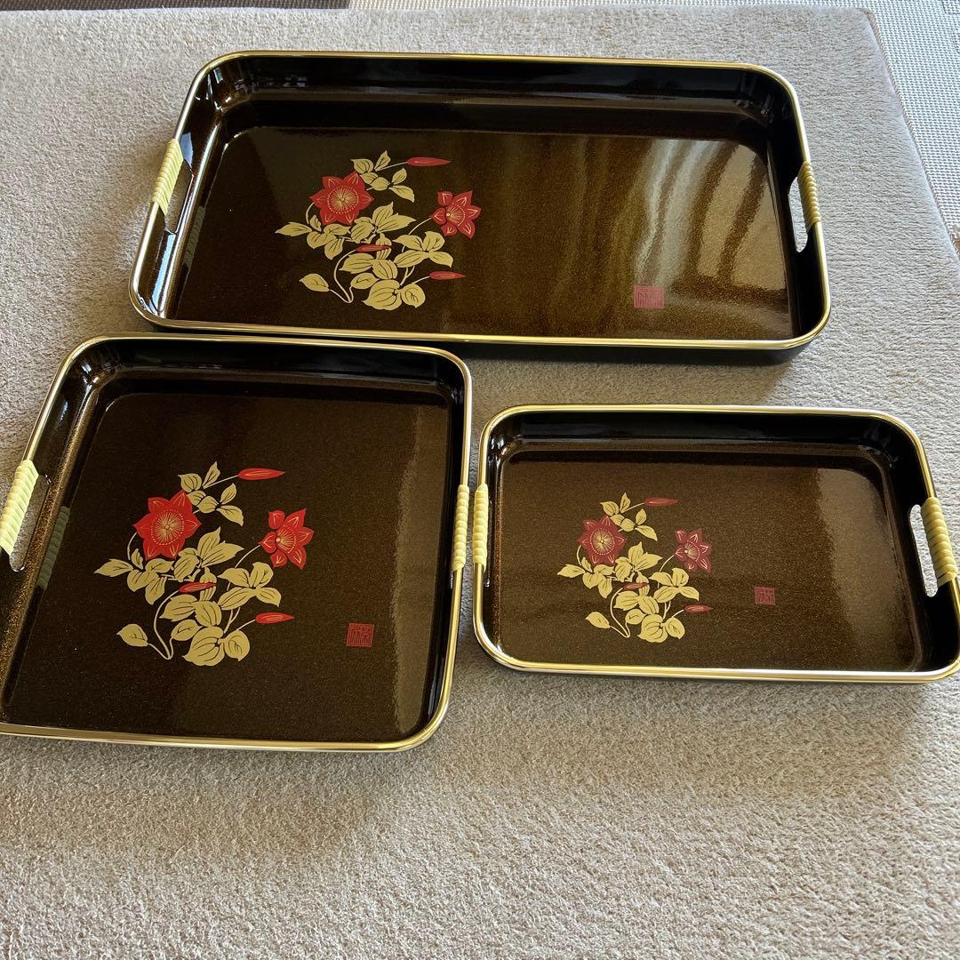 お盆3つセット 持ち手付き 和風トレー 昭和レトロ お盆3種揃 - メルカリ
