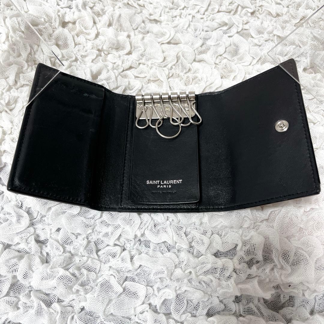 サンローラン 6連 キーケース キーフック ロゴ クロコ型押しレザー ブラック