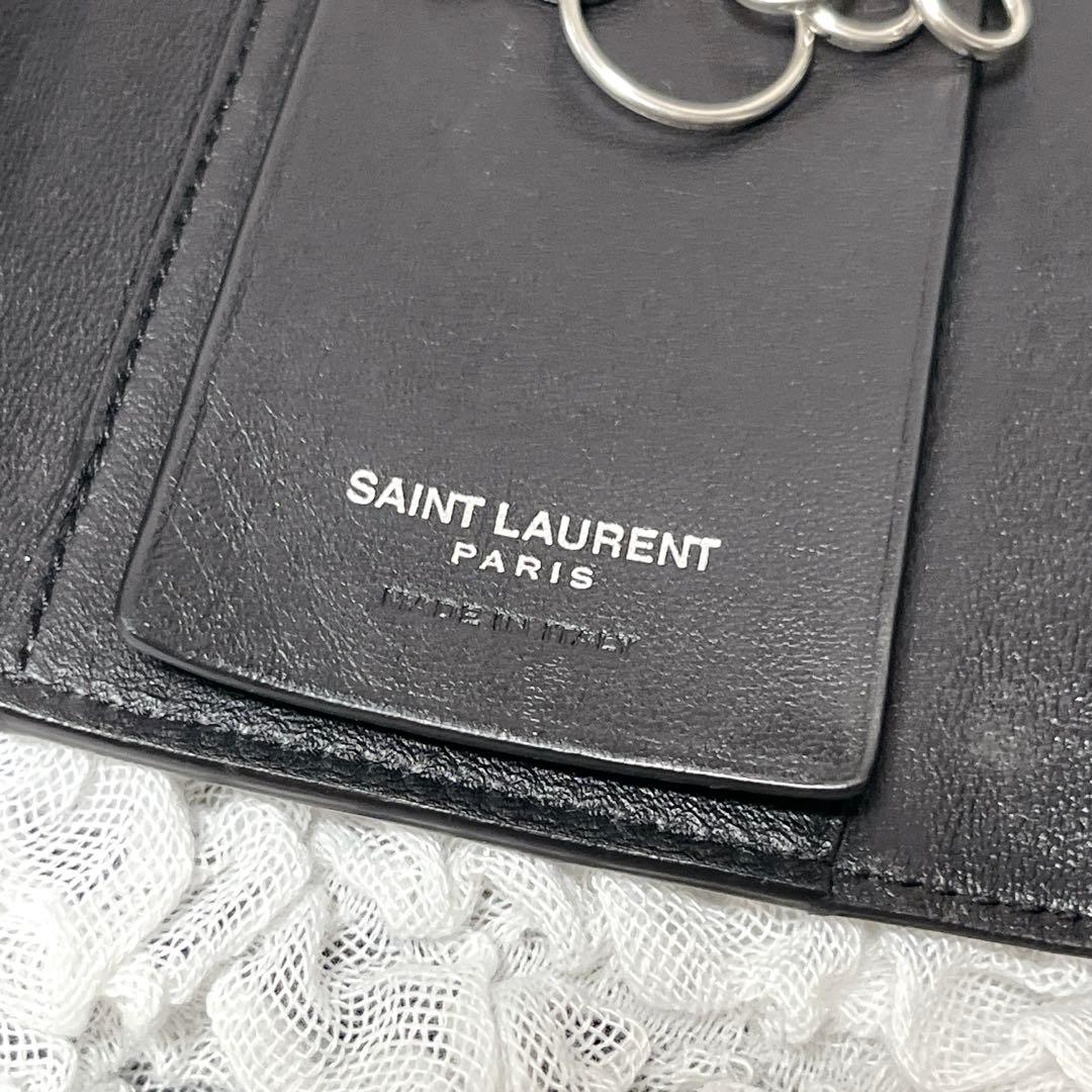 サンローラン 6連 キーケース キーフック ロゴ クロコ型押しレザー ブラック