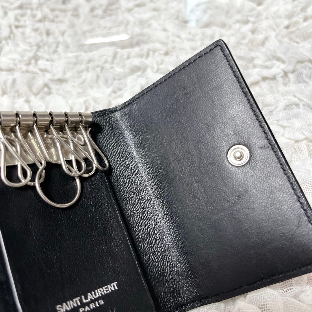 サンローラン 6連 キーケース キーフック ロゴ クロコ型押しレザー ブラック