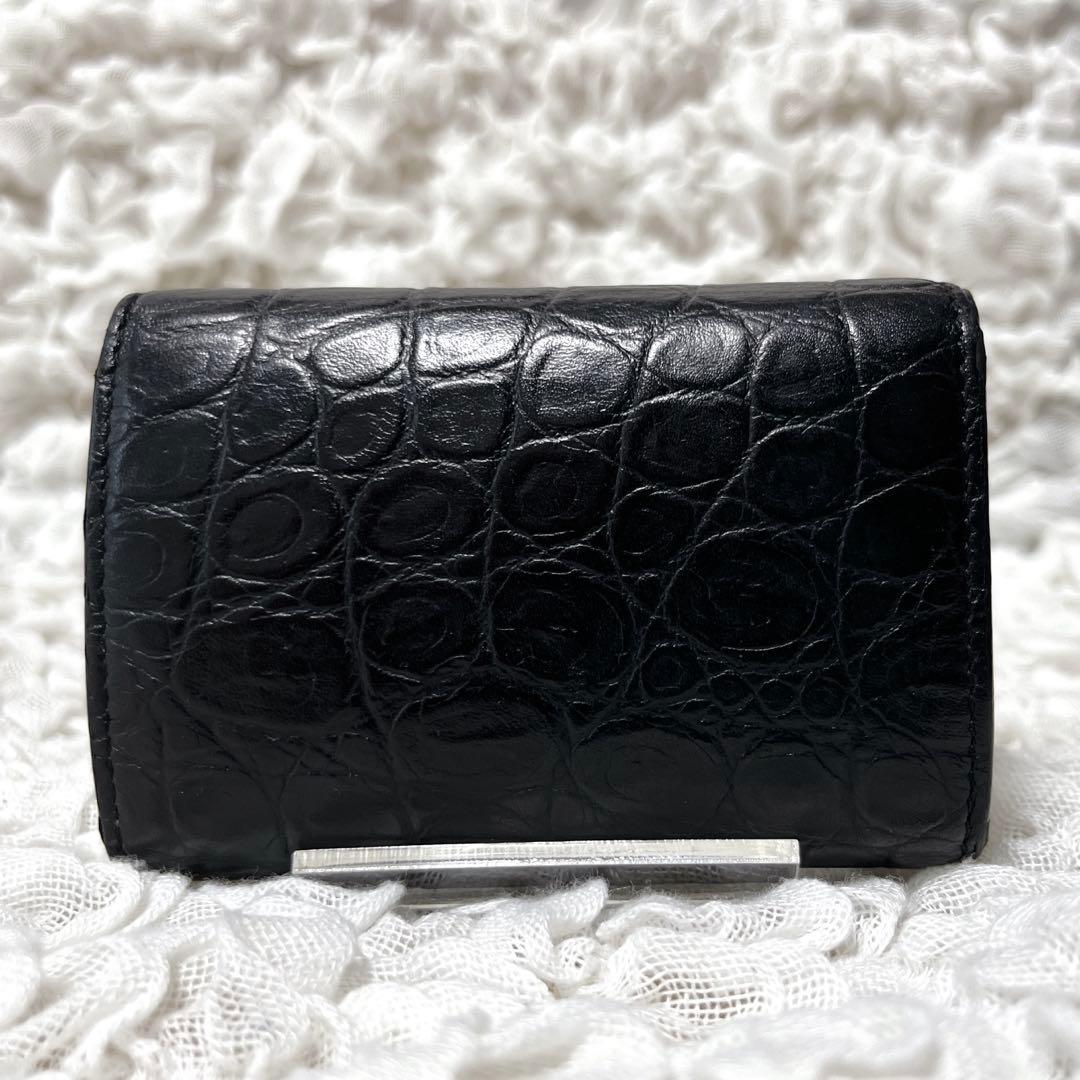 サンローラン 6連 キーケース キーフック ロゴ クロコ型押しレザー ブラック