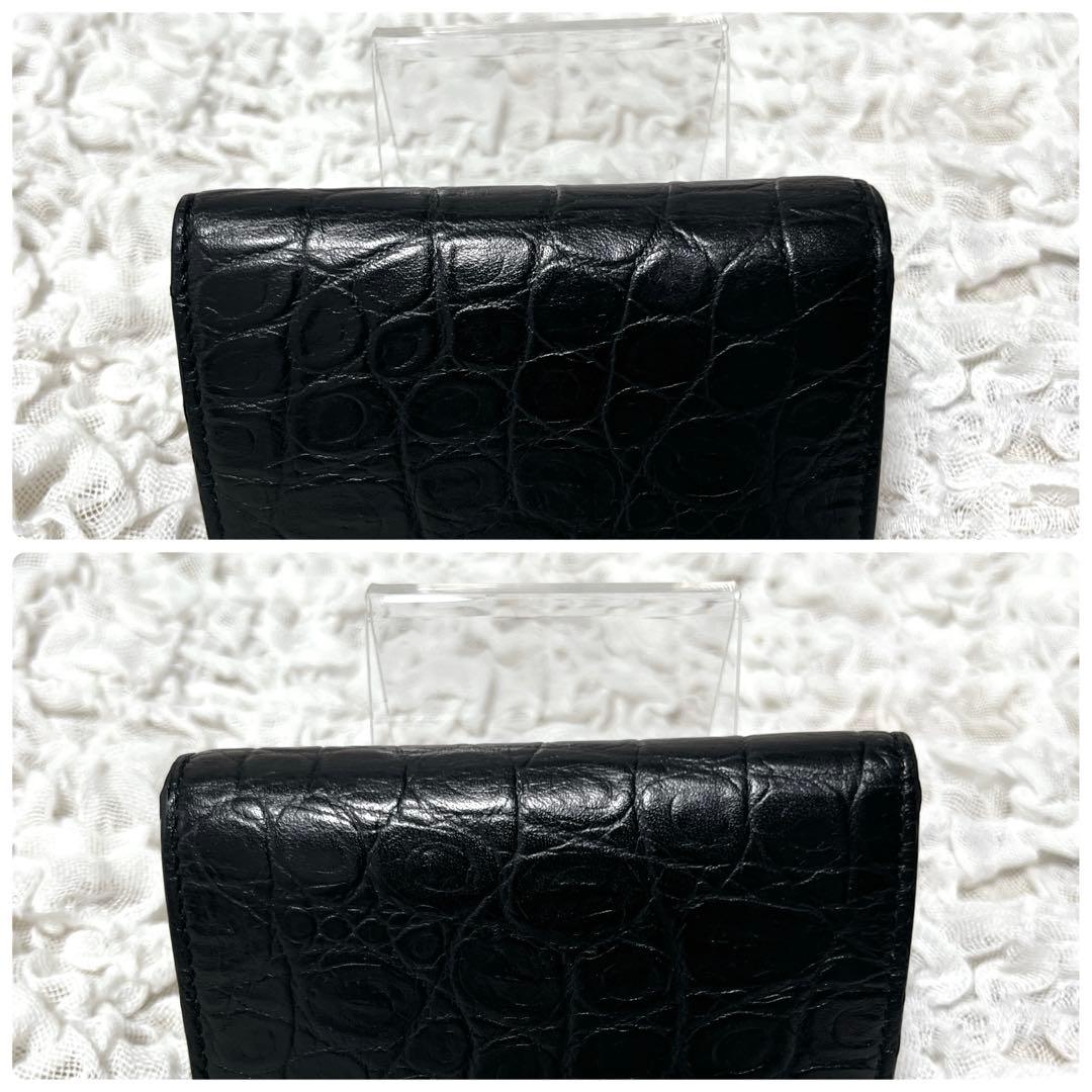 サンローラン 6連 キーケース キーフック ロゴ クロコ型押しレザー ブラック