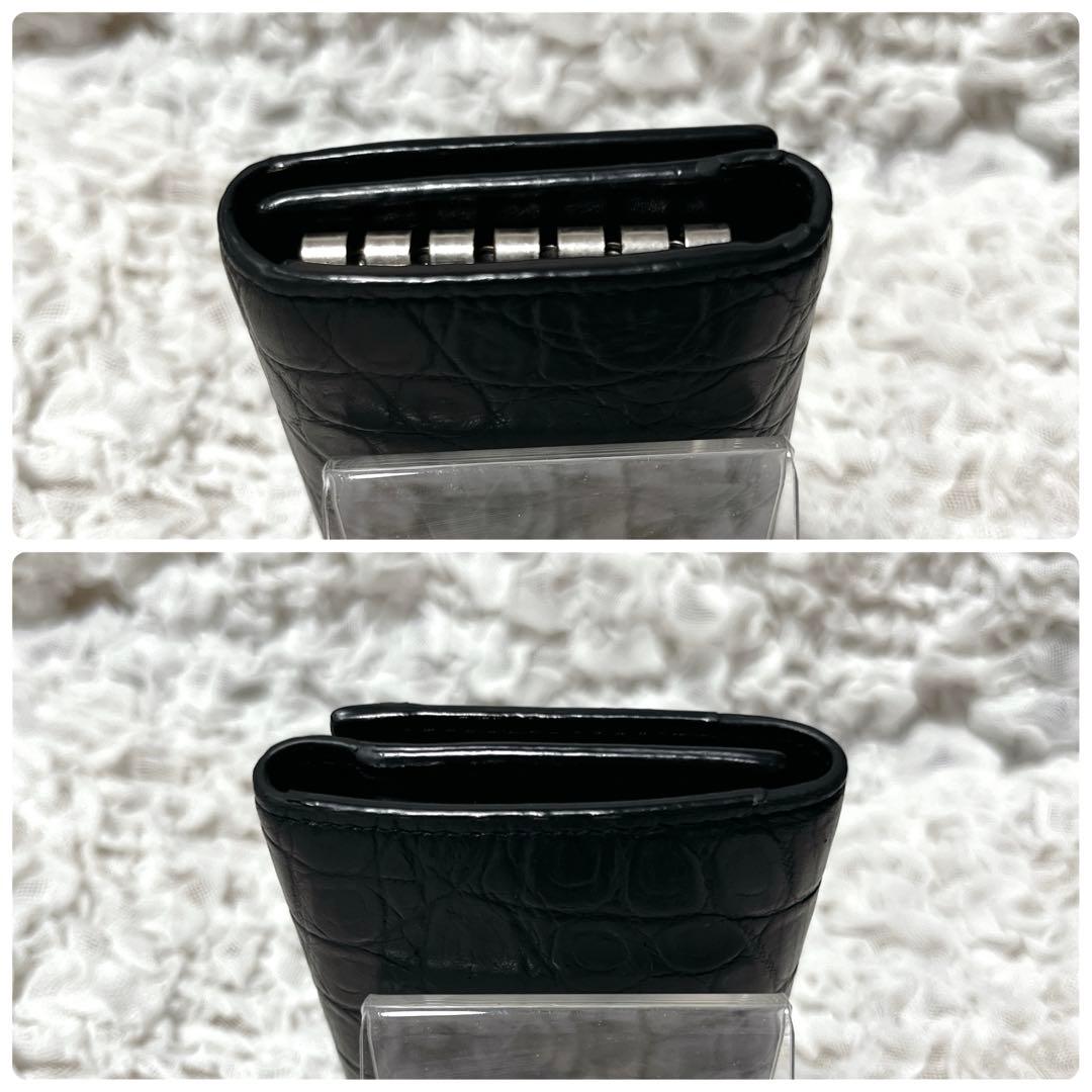 サンローラン 6連 キーケース キーフック ロゴ クロコ型押しレザー ブラック