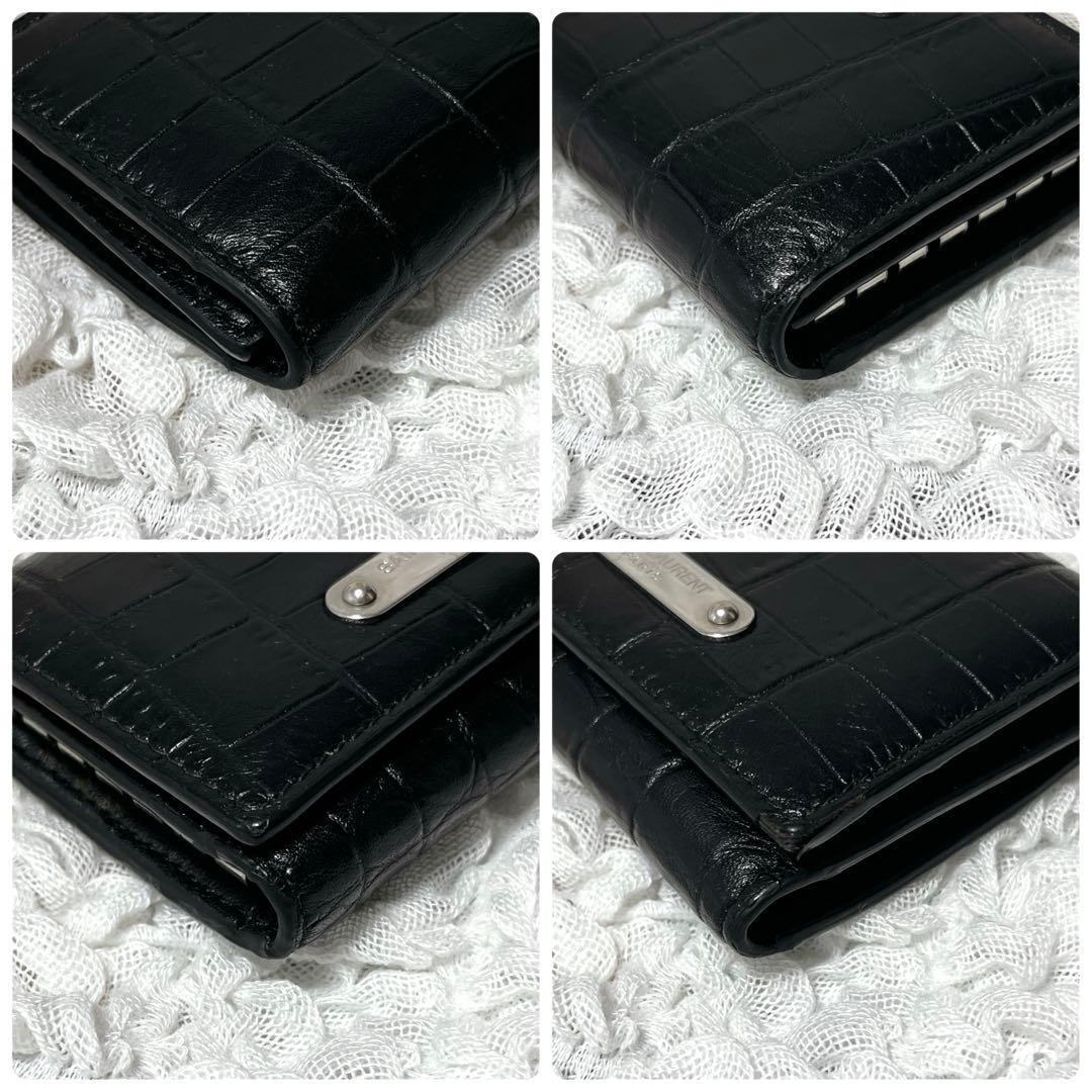 サンローラン 6連 キーケース キーフック ロゴ クロコ型押しレザー ブラック