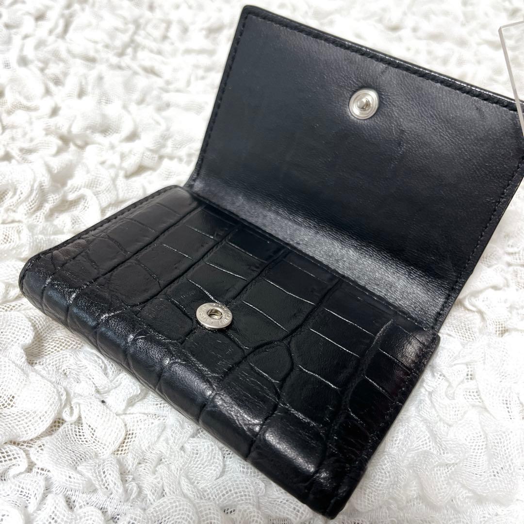 サンローラン 6連 キーケース キーフック ロゴ クロコ型押しレザー ブラック