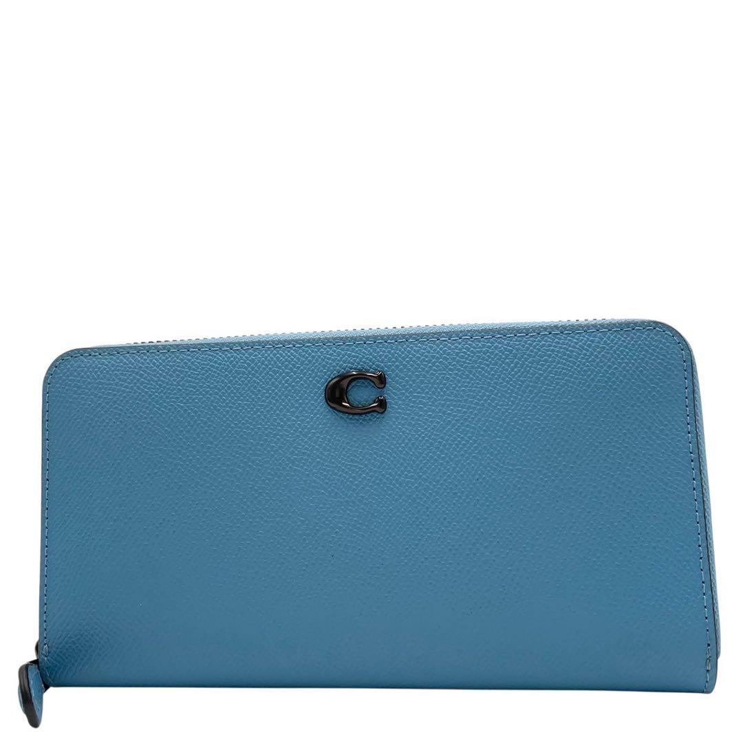 極美品 コーチ 長財布 ウォレット レザー ブルー 金具 ロゴ CC953