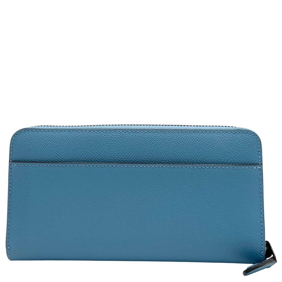 極美品 コーチ 長財布 ウォレット レザー ブルー 金具 ロゴ CC953