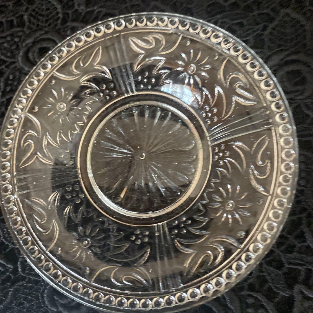 大正戦前 プレスガラス 皿 豆皿 プレート 菓子皿 骨董和ガラス古ガラス