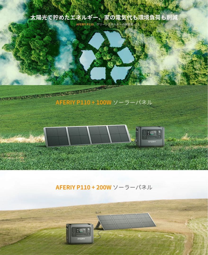 【未使用】AFERIY ポータブル電源 1200W ソーラーパネル セット