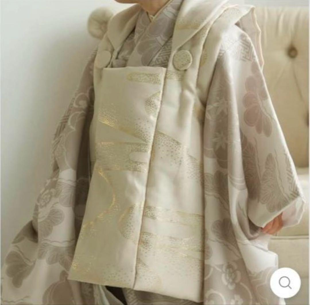 utataneひよこ商店七五三３歳用被布コートセット男の子ベージュ金彩×松文様