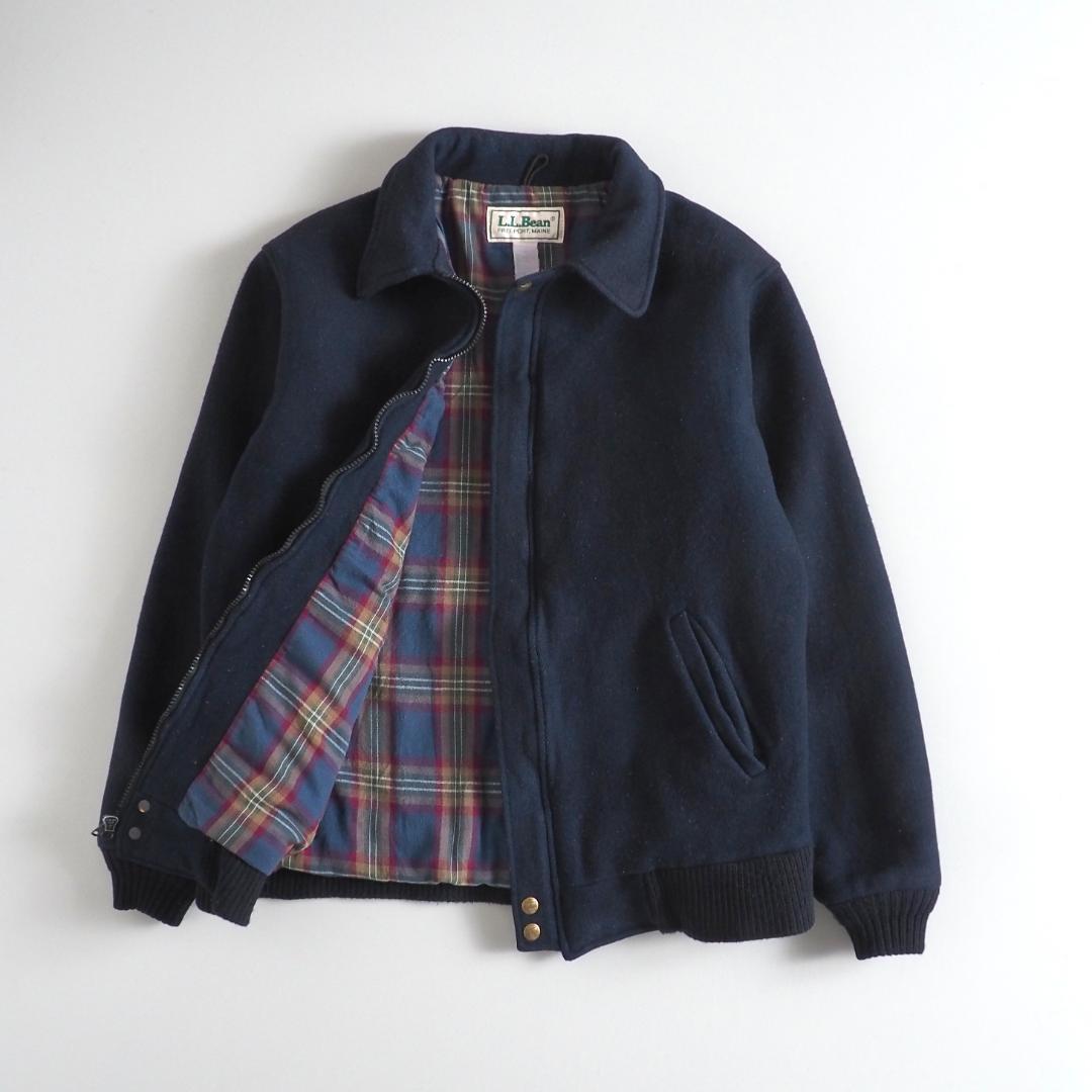 エルエルビーン USA製 ウールジャケット ネイビー 裏地チェック 美品
