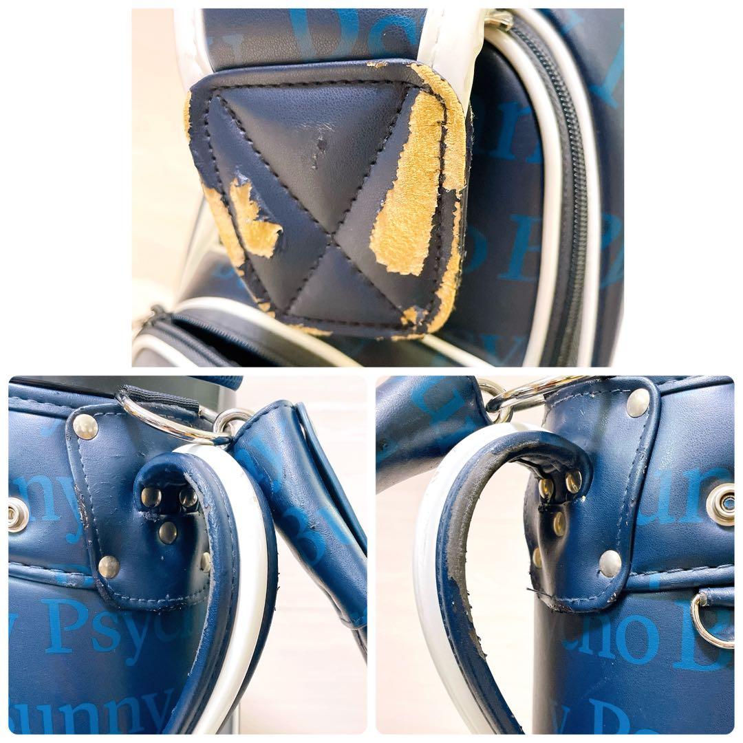 良品 PSYCHO BUNNYサイコバニー キャディバッグ 9.5型 総柄 紺