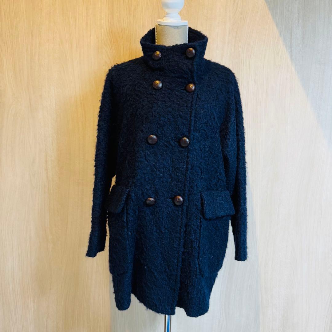 ポールスミス ダブル ウール コート モヘア くるみボタン 花柄